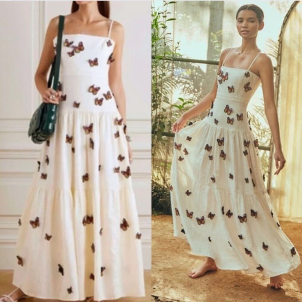 Agua By Agua Bendita Lima Embroidered Butterfly Linen Maxi Dress